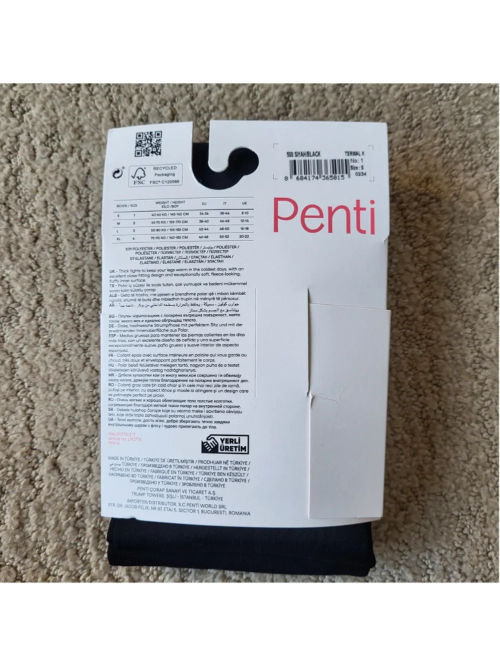 Women's Penti Thermal Fleecy Opaque Warming Tights – Black – Size S – NIP